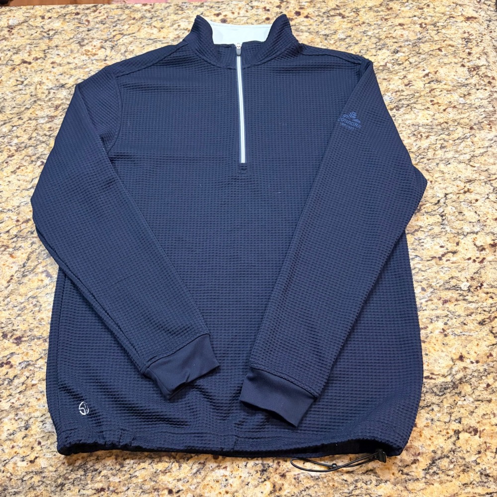 Straight Down Mens XL Navy Blue Waffle Knit Quarter Zip Golf Pullover Conagra ws
